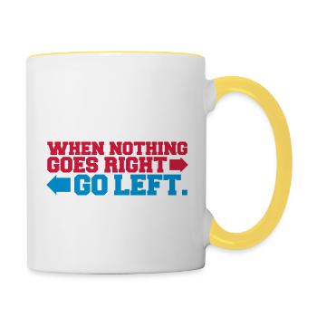 when nothing goes right go left pfeile Spruch logo - Mug contrasté - blanc/jaune - Droite