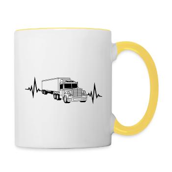herzschlag puls frequenz lkw truck lastwagen fernf - Tasse zweifarbig - Weiß/Gelb - Rechts