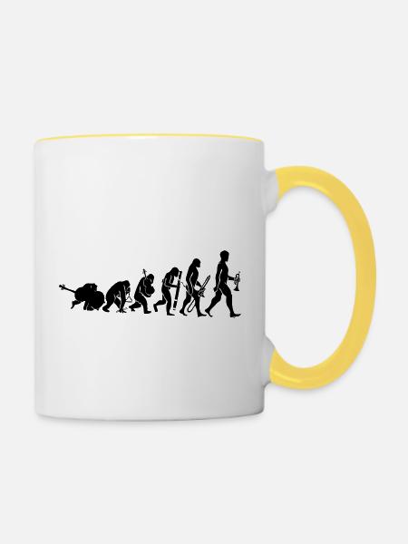 Evolution mit Musik - Tasse zweifarbig - Weiß/Gelb