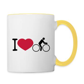 i love herz liebe fahrrad fahrer fahren biker spor - Tasse zweifarbig - Weiß/Gelb - Rechts