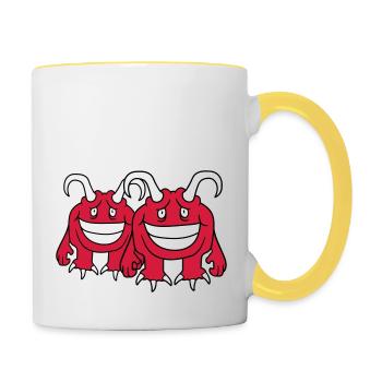 paar liebe verliebt paerchen 2 freunde daemon teuf - Tasse zweifarbig - Weiß/Gelb - Rechts