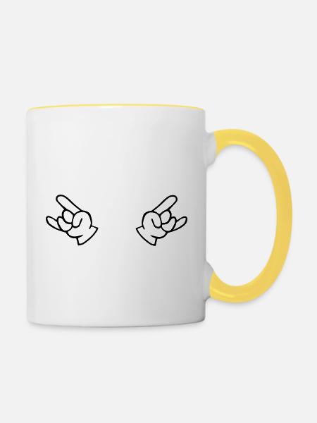 Hände metal - Tasse zweifarbig - Weiß/Gelb