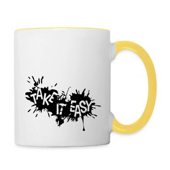 farbe tropfen graffiti klecks spritzer take it log - Tasse zweifarbig - Weiß/Gelb - Rechts