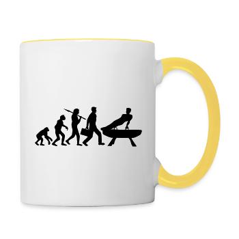 evolution gymnastics silhouette man on pommel - Contrasting Mug - white/yellow - Right