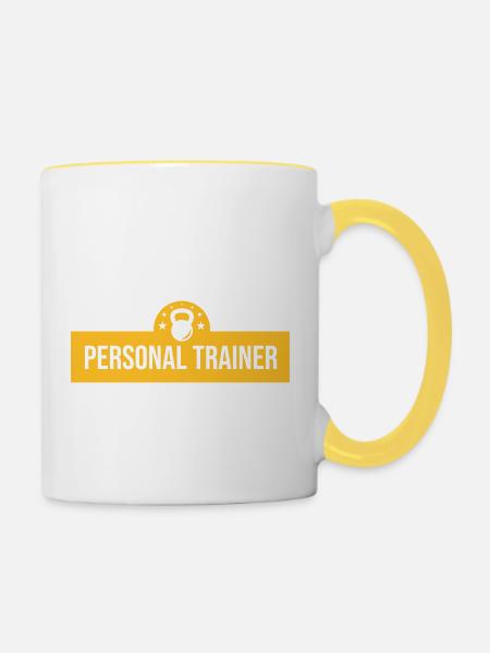 personal Trainer mit Gewicht - Tasse zweifarbig - Weiß/Gelb