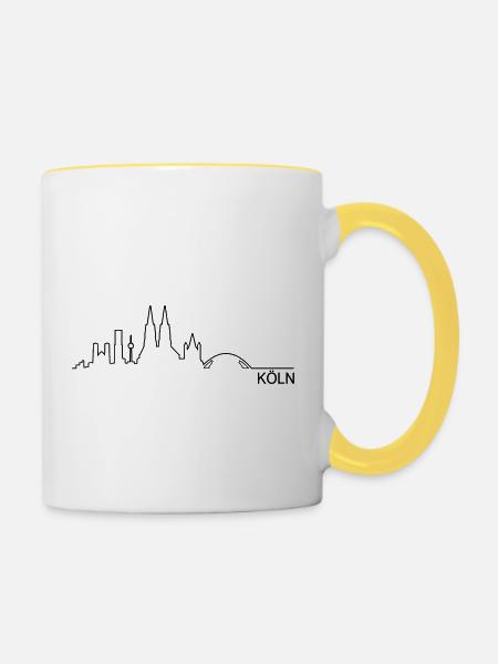 Skyline Köln Linie - Tasse zweifarbig - Weiß/Gelb