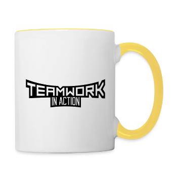 équipe travail d'équipe cool design en action logo travail d'équipe - Mug contrasté - blanc/jaune - Droite