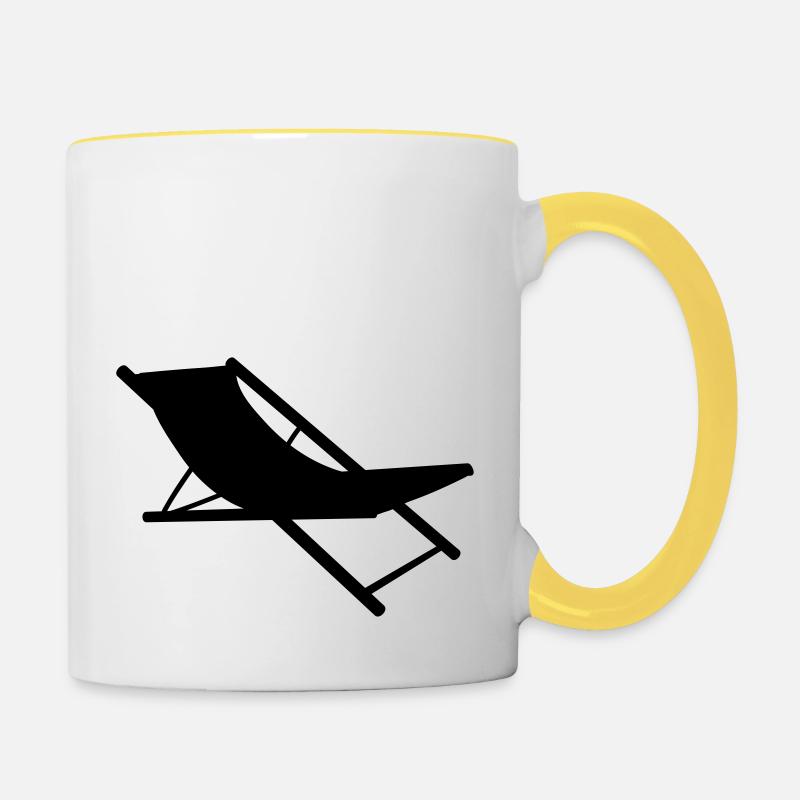 silhouette chaise longue chaise de plage vacances - Mug contrasté - blanc/jaune