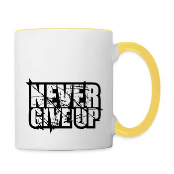 tears scratches design logo never give up never - Contrasting Mug - white/yellow - Right
