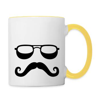 biker hard rock schnurrbart bart gesicht sommer co - Tasse zweifarbig - Weiß/Gelb - Rechts