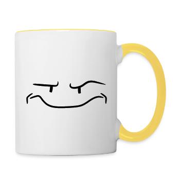 visage drôle monstre sceptique cool bande dessinée - Mug contrasté - blanc/jaune - Droite