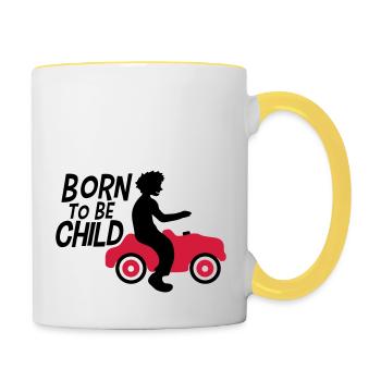 né pour être enfant garçon jouet voiture enfants amusement - Mug contrasté - blanc/jaune - Droite