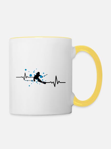 Winter - Skifahrer Puls - Tasse zweifarbig - Weiß/Gelb