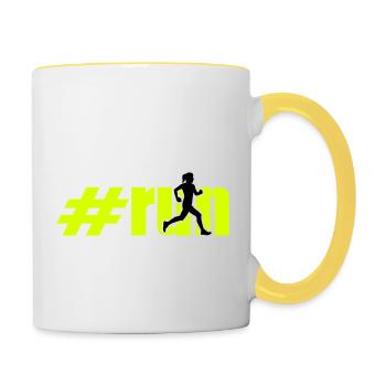 run woman 2 colours - Mug contrasté - blanc/jaune - Droite