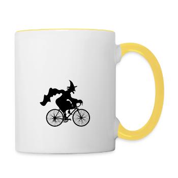 Witch on bike - Contrasting Mug - white/yellow - Right