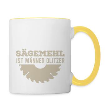 Sägemehl ist Männer Glitzer - Tasse zweifarbig - Weiß/Gelb - Rechts