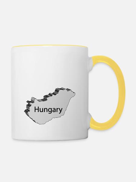 Ungarn 3D Karte - Tasse zweifarbig - Weiß/Gelb