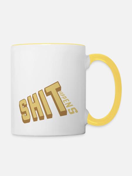 Shit happens Spaß Spruch - Tasse zweifarbig - Weiß/Gelb
