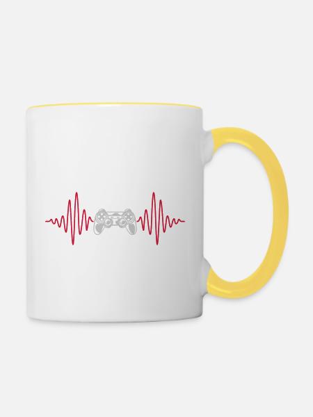 Herzschlag Konsole Retro Controller - Tasse zweifarbig - Weiß/Gelb