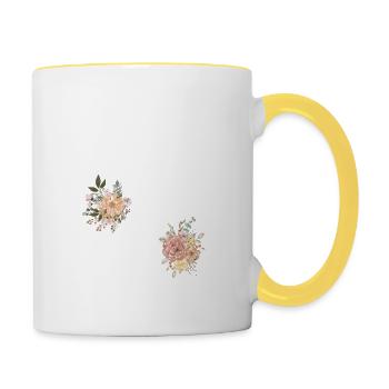 Blumen zum 46-jährigen Jubiläum (Geschenk von 46 Jahren) - Tasse zweifarbig - Weiß/Gelb - Rechts