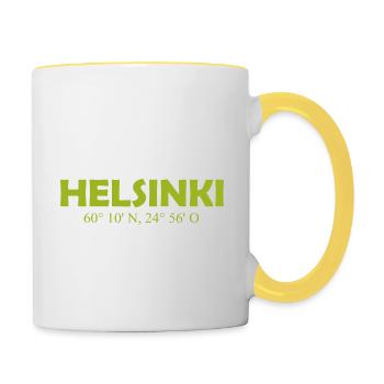 Helsinki Finlande - Coordonnées Longitude Latitude - Mug contrasté - blanc/jaune - Droite