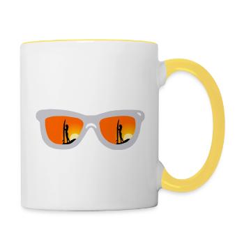 Sunglasses, Surfergirl, Sunset - stylisch - Tasse zweifarbig - Weiß/Gelb - Rechts