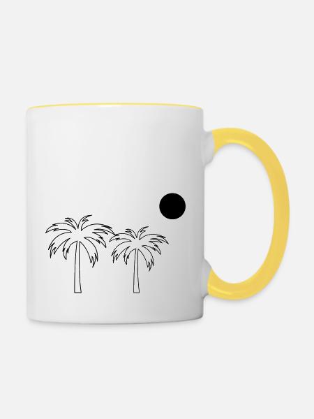Palmen - Tasse zweifarbig - Weiß/Gelb
