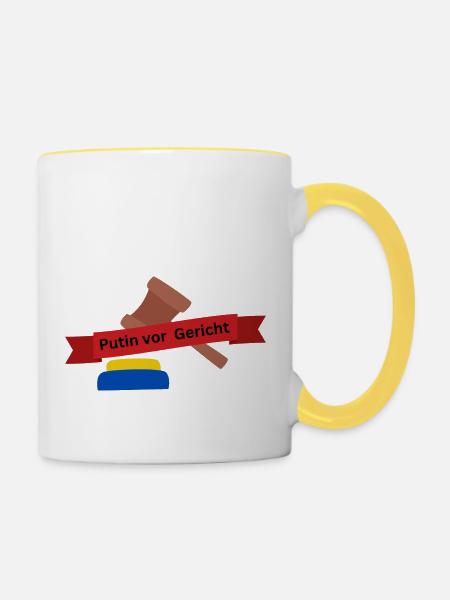 Putin vor Gericht - Tasse zweifarbig - Weiß/Gelb