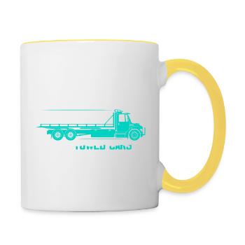 Posez-moi des questions sur les voitures tractées Conducteur de dépanneuse Camionnage - Mug contrasté - blanc/jaune - Droite