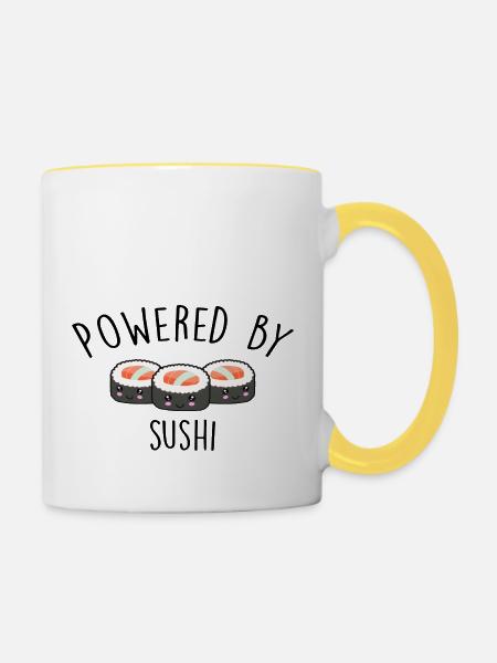 Powered by Sushi - Tasse zweifarbig - Weiß/Gelb