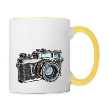 Kamera Retro Zeichnung - Tasse zweifarbig - Weiß/Gelb - Rechts