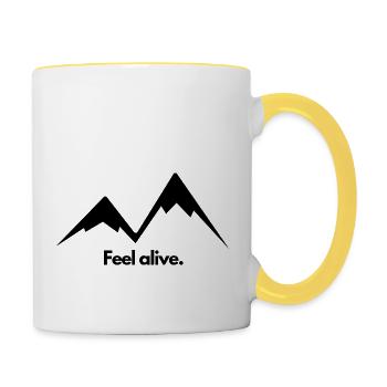 Mountains Hiking Feel alive - Contrasting Mug - white/yellow - Right