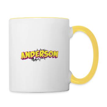 Anderson Nom personnalisé Style bande dessinée Pop Art, - Mug contrasté - blanc/jaune - Droite