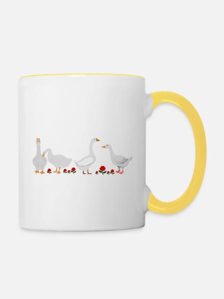 Lustige Gruppe von Gänsen - Tasse zweifarbig - Weiß/Gelb