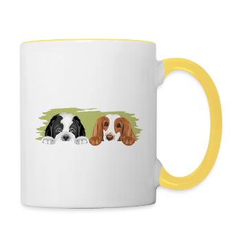 Bernhardiner und Cocker Spaniel sind beste Freunde - Tasse zweifarbig - Weiß/Gelb - Rechts
