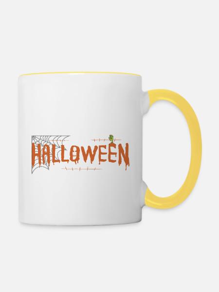 Halloween - Tasse zweifarbig - Weiß/Gelb