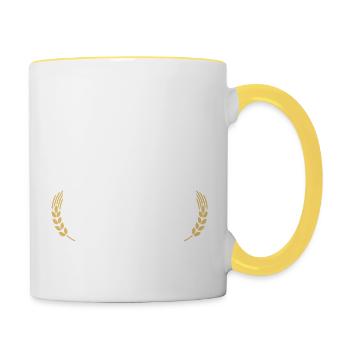 Landwirt Bauer lustiger Spruch auf dem Dorf Hof - Tasse zweifarbig - Weiß/Gelb - Rechts