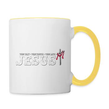 Jésus - Le Chemin La Vérité La Vie - Rachetée - Mug contrasté - blanc/jaune - Droite