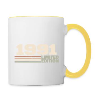 1991 Geburtstagsgeschenk 1991 limitierte Auflage 1991 - Tasse zweifarbig - Weiß/Gelb - Rechts