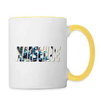 Marseille design stylisé BD - Mug contrasté - blanc/jaune - Droite
