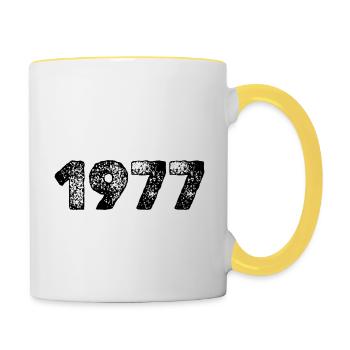 Jahreszahl 1977 - Tasse zweifarbig - Weiß/Gelb - Rechts