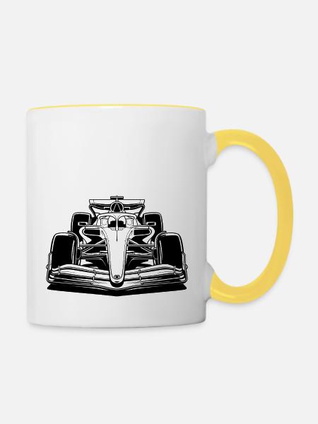 Rennwagen - Tasse zweifarbig - Weiß/Gelb