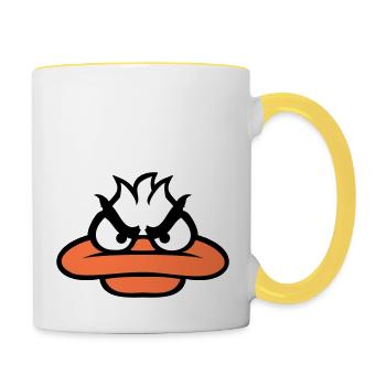 Ente guckt lustig böse wütend gemein sauer Blick - Tasse zweifarbig - Weiß/Gelb - Rechts