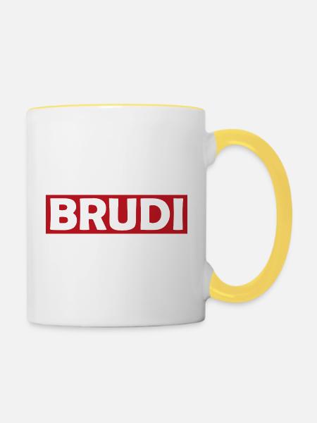BRUDI Bold Red Logo Tee - Tasse zweifarbig - Weiß/Gelb