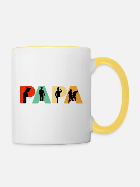Papa Polizeibeamter Polizei-Silhouette - Tasse zweifarbig - Weiß/Gelb