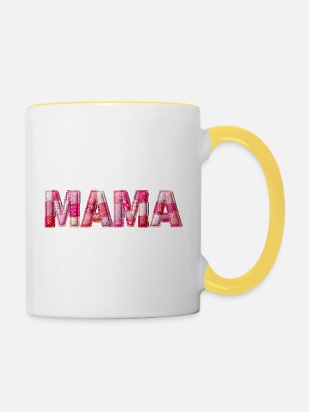 Mama Handmade Patchwork Schrift - Tasse zweifarbig - Weiß/Gelb