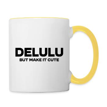 Delulu But Make It Cute – Funny Trend Statement - Contrasting Mug - white/yellow - Right