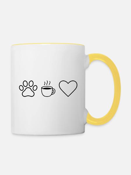 Pfote Kaffee Herz - Tasse zweifarbig - Weiß/Gelb