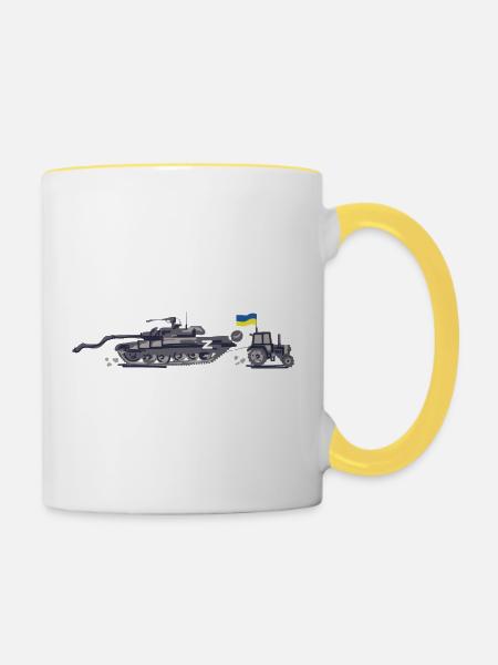 Ukrainesche Traktorenbrigade - Tasse zweifarbig - Weiß/Gelb
