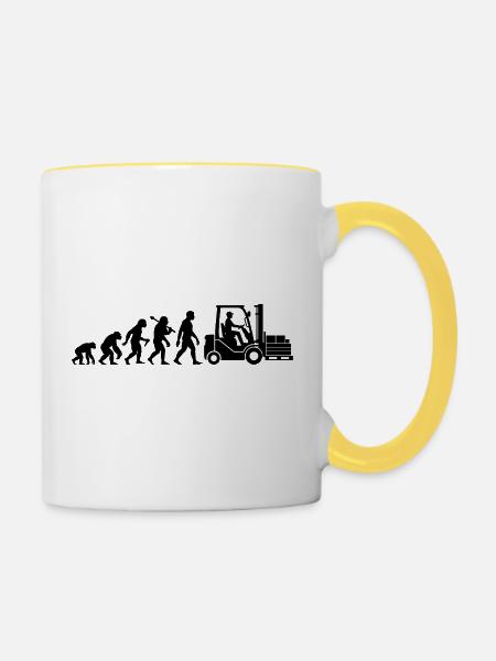Gabelstapler Evolution Für Staplerfahrer Lagerist - Tasse zweifarbig - Weiß/Gelb